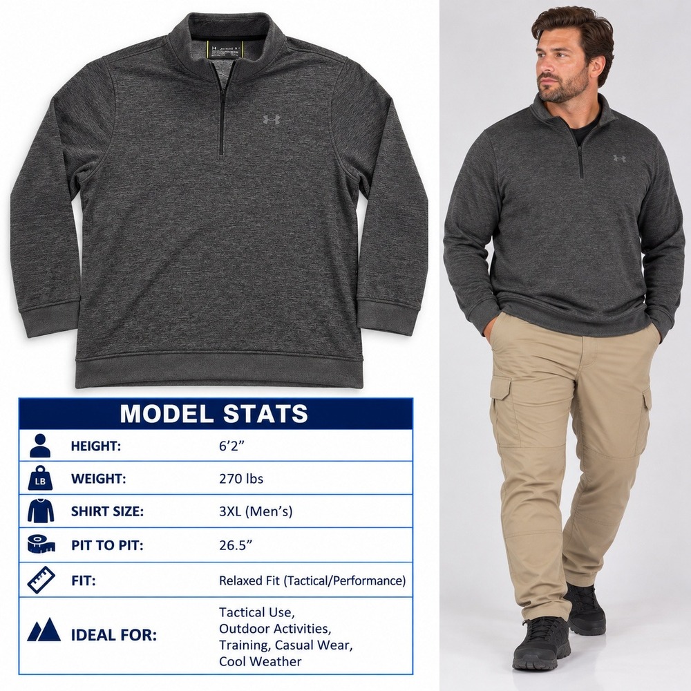 Under Armour ColdGear Mens 3XL Gray Heathered Quarter Zip Pullover Sweatshirt